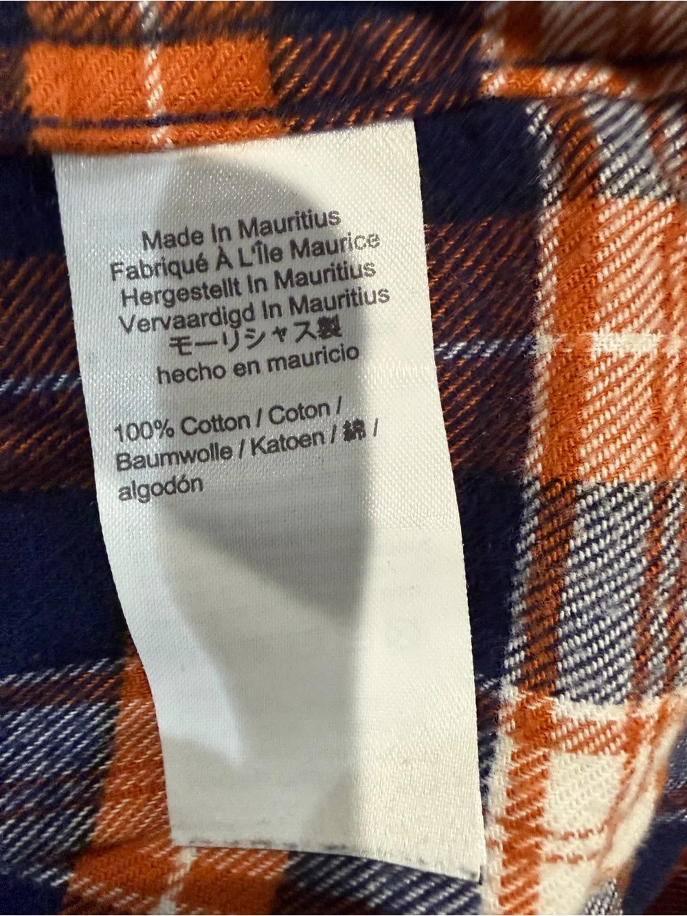 J. Crew Orange, Navy & White Plaid Flannel Button-Down Shirt